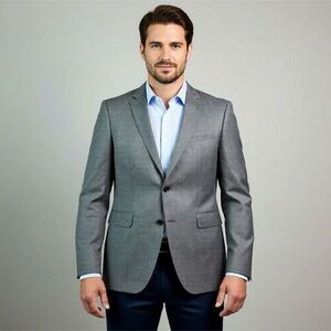Hugo Boss Virgin Wool Dual Vent Gray Geo Mens Blazer Jacket 44L Woven in Italy